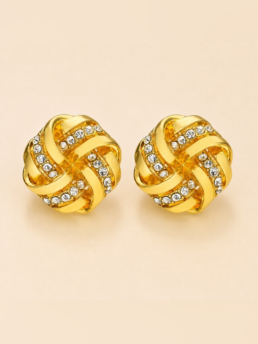 Vintage Gold Crystal Knot Statement Earrings